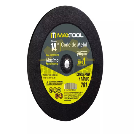 Disco Corte De Metal 14" Chop Saw, Tipo 1 Maxtool