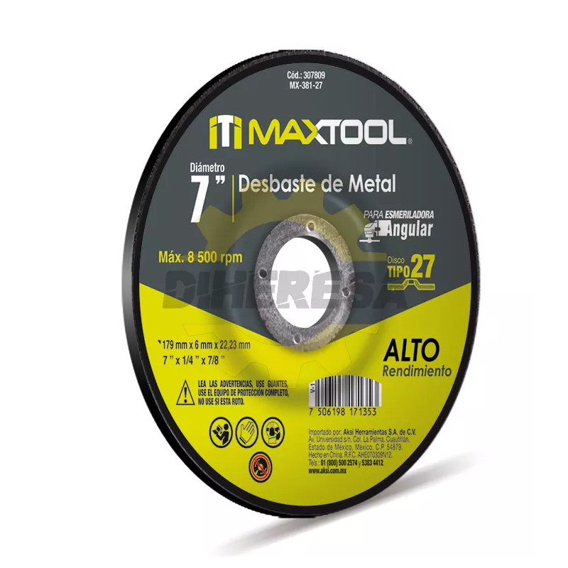 Disco Corte Y Desbaste De Metal De 7" X 4mm, Tipo 27 Maxtool