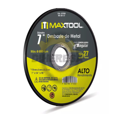 Disco Corte Y Desbaste De Metal De 7" X 4mm, Tipo 27 Maxtool