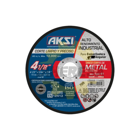 Disco Corte De Metal 4 1/2" X 1mm, Tipo 1 - Alto Rendimiento
