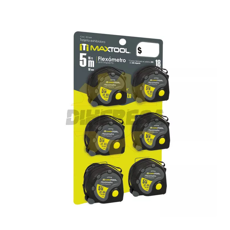 Flexometro De 3 Mts Anti Impacto En Tarjeta De 12 Pzs