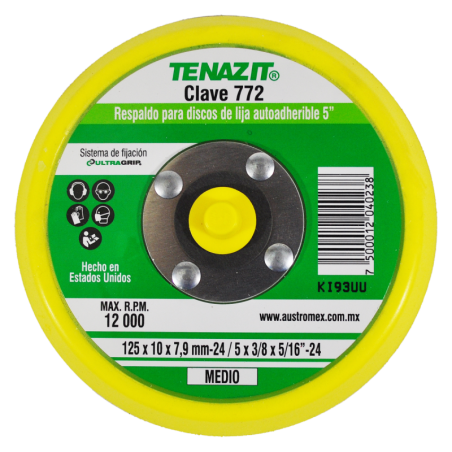Respaldo de 5 x 3/8 x 5/16-24 Pulgadas para discos de lija autoadherible.