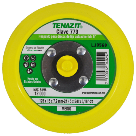 Respaldo de 5 x 5/8 x 5/16-24 Pulgadas para discos de lija autoadherible.