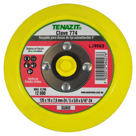 Respaldo de 5 x 5/8 x 5/16-24 Pulgadas para discos de lija autoadherible.