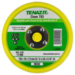 Respaldo de 6 x 3/8 x 5/16-24 Pulgadas para discos de lija autoadherible.