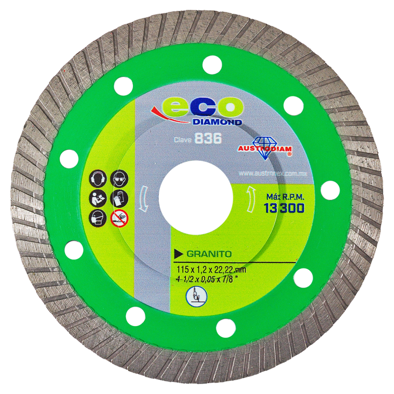 Disco turbo delgado de diamante  para corte de granito y mármol 4-1/2 x 0.05 x 7/8 Pulgadas.