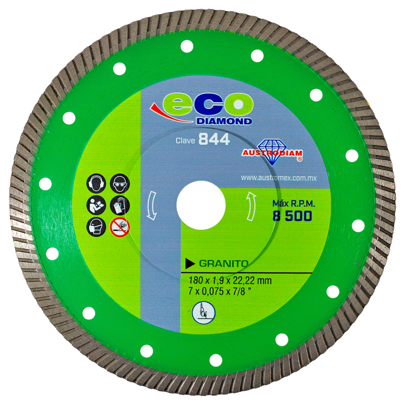 Disco turbo delgado de diamante para corte de granito y mármol 7 x 0.075 x 7/8 Pulgadas.