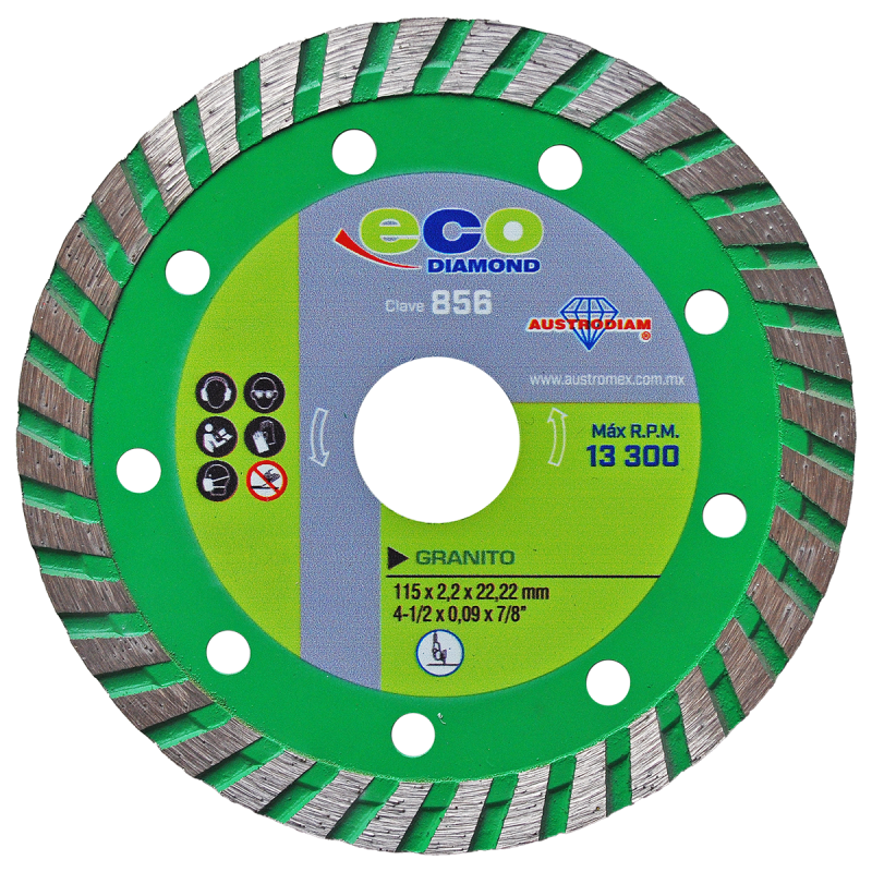 Disco turbo de diamante para corte de granito y mármol 4-1/2 x 0.09 x 7/8 Pulgadas.