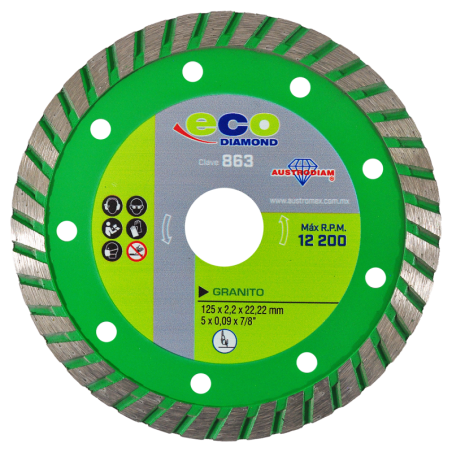 Disco turbo de diamante para corte de granito y mármol 5 x 0.09 x 7/8 Pulgadas.