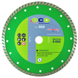 Disco turbo de diamante para corte de granito y mármol 9 x 0.110 x 7/8 Pulgadas.