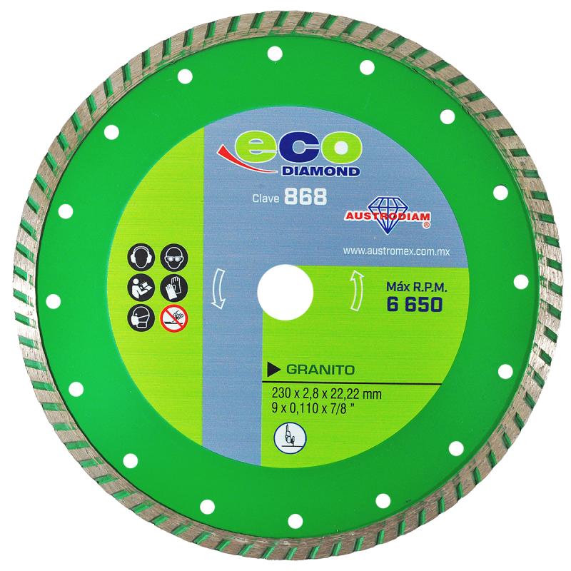 Disco turbo de diamante para corte de granito y mármol 9 x 0.110 x 7/8 Pulgadas.