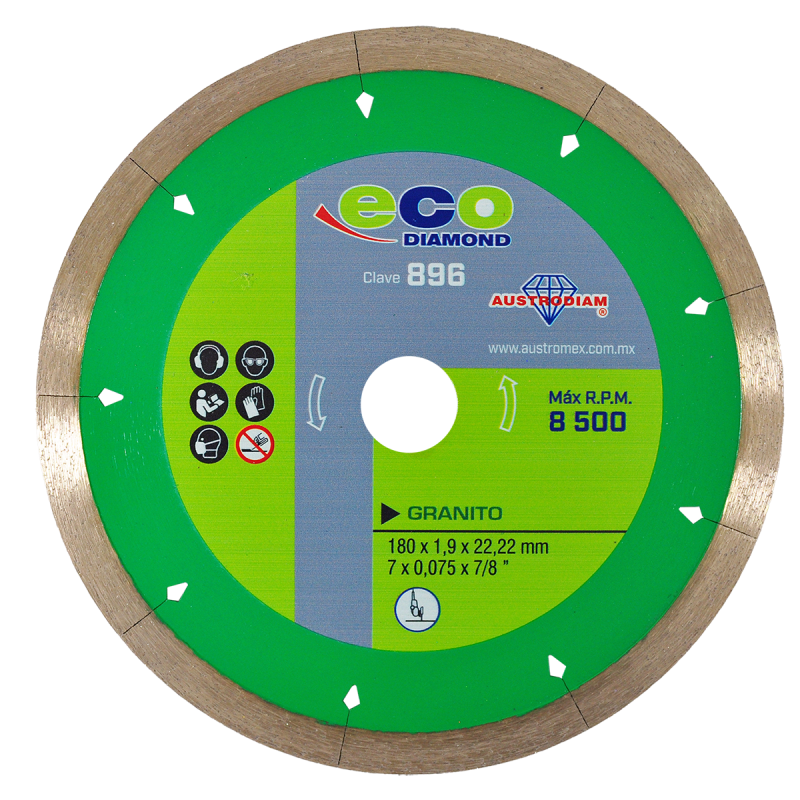 Disco de diamante con liga de cobre para corte 7 x 0.075 x 7/8 Pulgadas.