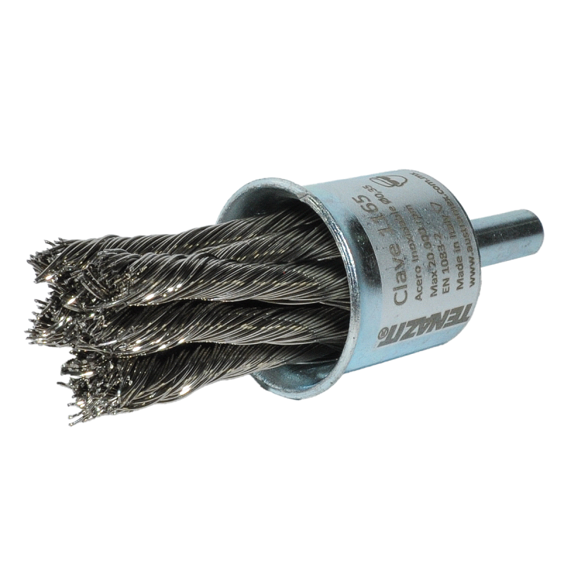 Cepillo trenzado de 25/32 x 0.014 x 1/4 Pulgadas con vástago para limpieza de superficies.