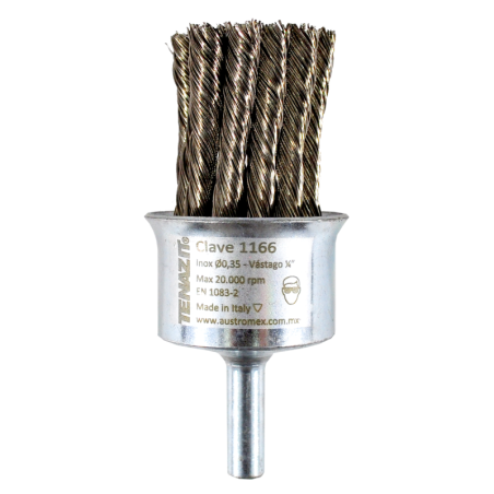 Cepillo trenzado de 1 3/16 x 0.014 x 1/4 Pulgadas con vástago para limpieza de superficies.