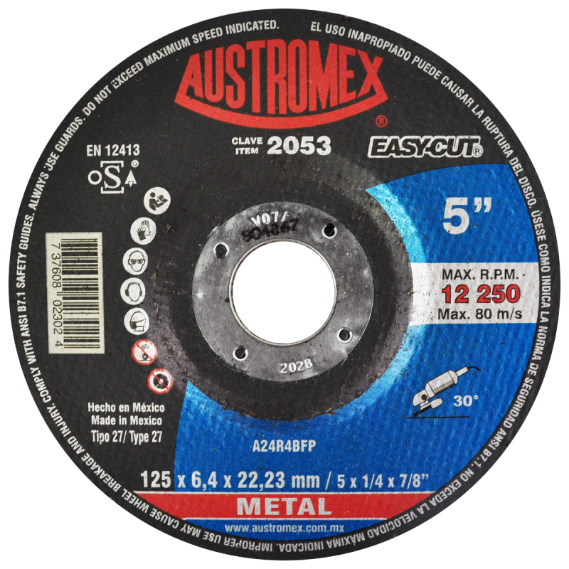 Disco abrasivo de 5 x 1/4 x 7/8 Pulgadas para desbaste de metal