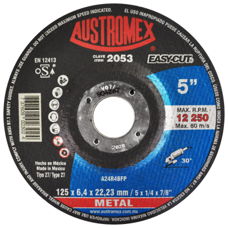 Disco abrasivo de 5 x 1/4 x 7/8 Pulgadas para desbaste de metal