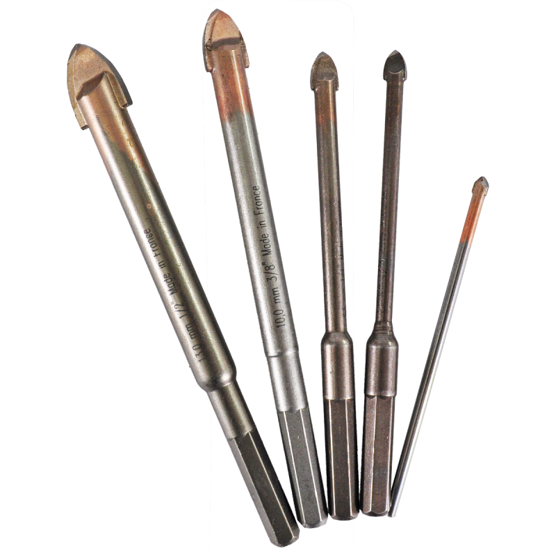 Juego de 5 brocas Premium de 3, 5, 6.5, 10, 13 mm para perforar vidrio, azulejo y materiales cerámicos.