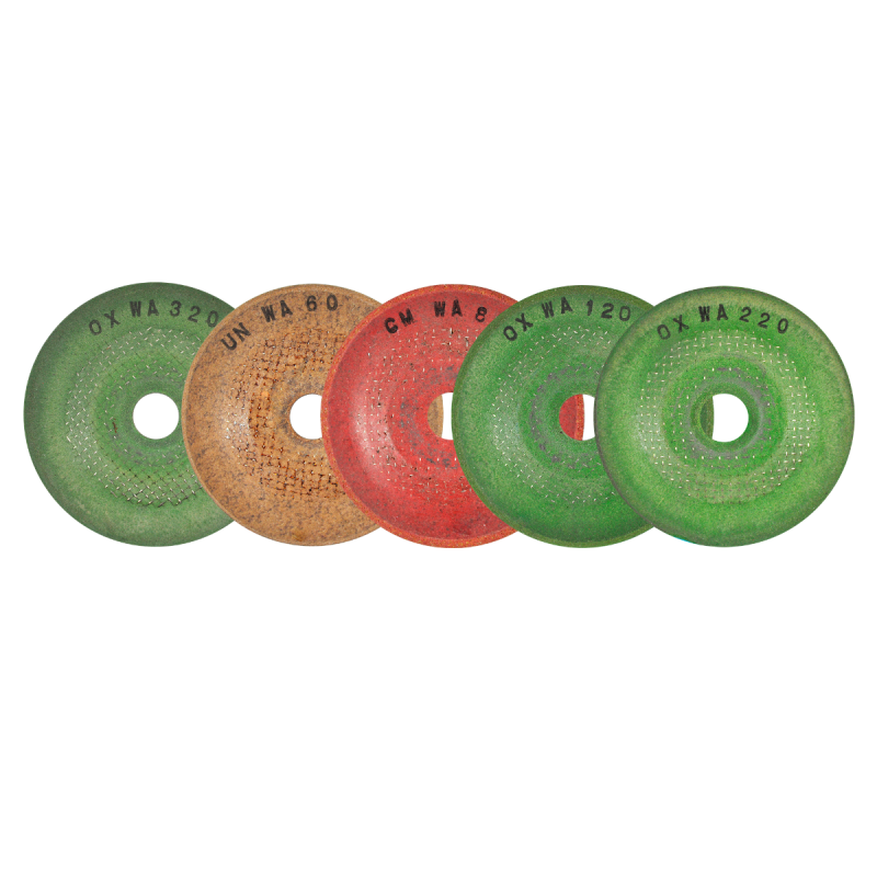 Juego con discos abrasivos flexibles de 2 1/4 x 1/8 x 3/8 Pulgadas - Granos 60, 80, 120, 220 & 320 para rebabeo y pulido.