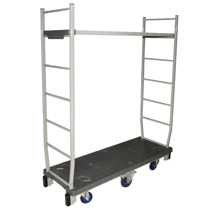 Carro de plástico ligero con freno de 50 x 17 Pulgadas para transporte de material con capacidad máxima de 500 kg.