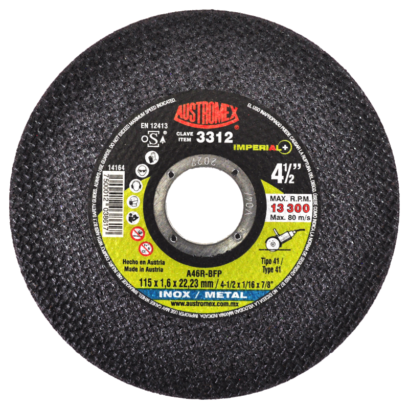 Disco para corte de inox y metal de 4-1/2 x 1/16 x 7/8 Pulgadas