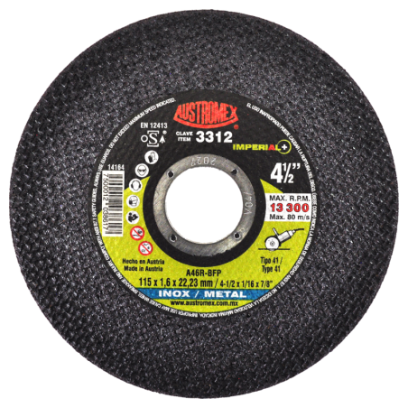 Disco para corte de inox y metal de 4-1/2 x 1/16 x 7/8 Pulgadas