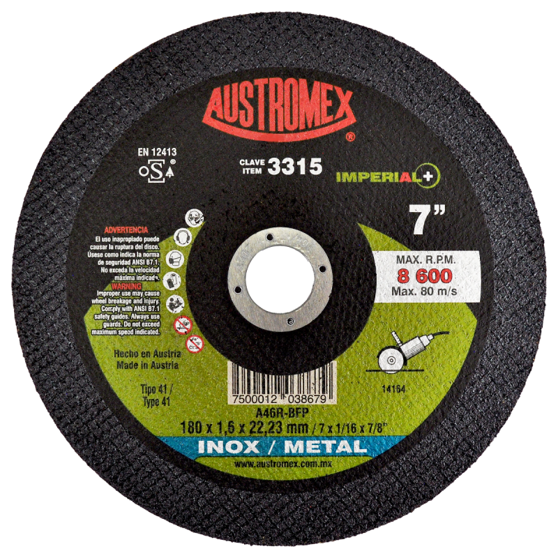 Disco para corte de inox y metal de 7 x 1/16 x 7/8 Pulgadas