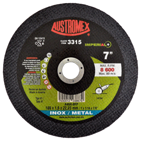 Disco para corte de inox y metal de 7 x 1/16 x 7/8 Pulgadas