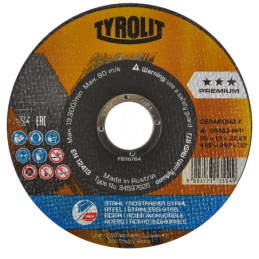 Disco de corte Tyrolit Cerabond X de 4-1/2 x 1/16 x 7/8 Pulgadas, 2 en 1