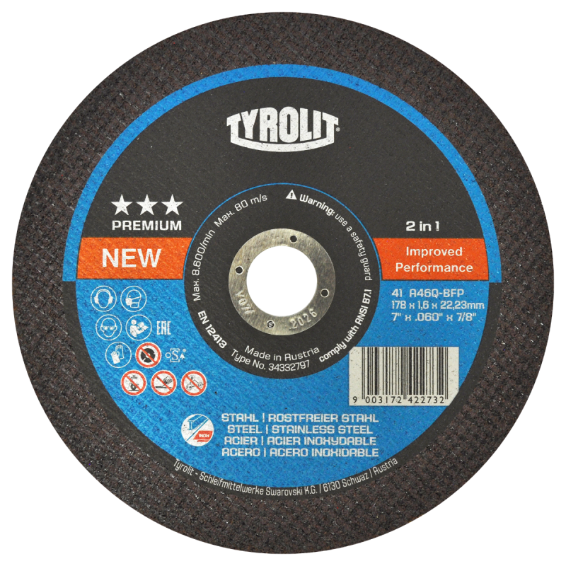 Disco de corte 2 en 1 para acero e inoxidable de 7 x 1/16 x 7/8 Pulgadas