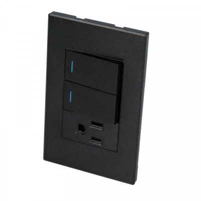 P626N SURTEK Placa con 2 Switch 1 Contacto 1/3 color negro