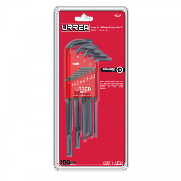 4972R URREA Juego de 13 llaves hexagonales"L" en pulgadas rack Urrea | DIHERESA