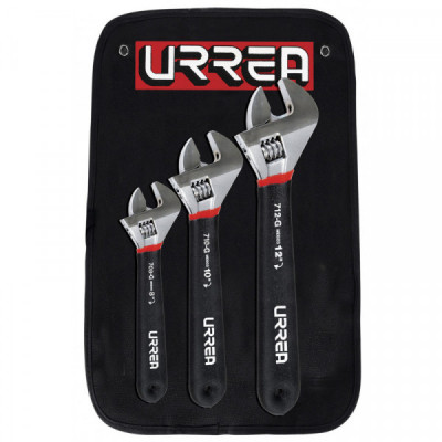 795G URREA Juego de 3 llaves ajustable rubber grip