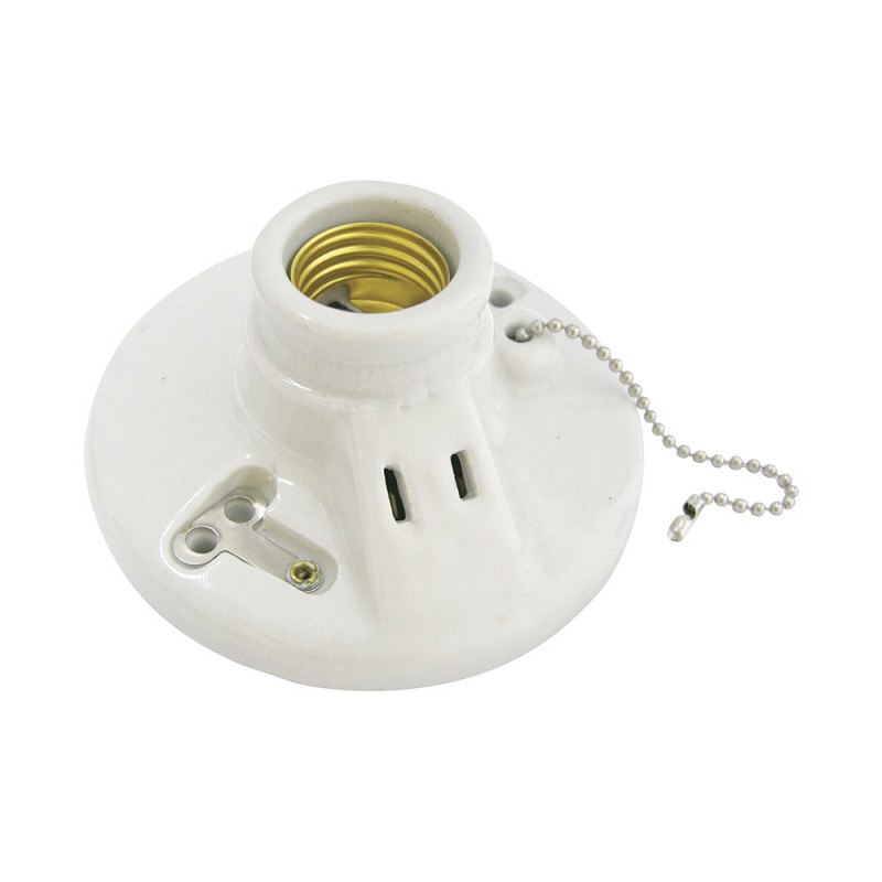136667 SURTEK Portalámpara de porcelana redondo para techo con cadena y ladrón 4.5" 127V Surtek | DIHERESA