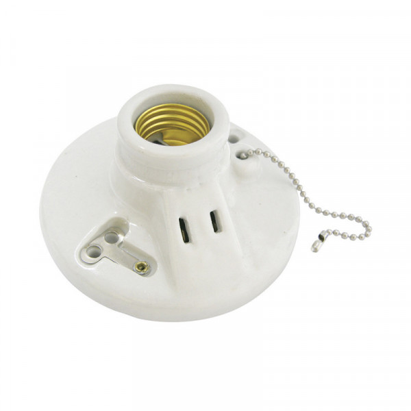 136667 SURTEK Portalámpara de porcelana redondo para techo con cadena y ladrón 4.5" 127V Surtek | DIHERESA