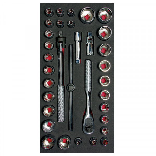 CH104 URREA Juego dados y accesorios Cuadro 3/8 - SAE y mm - cortos 34 piezas Urrea | DIHERESA