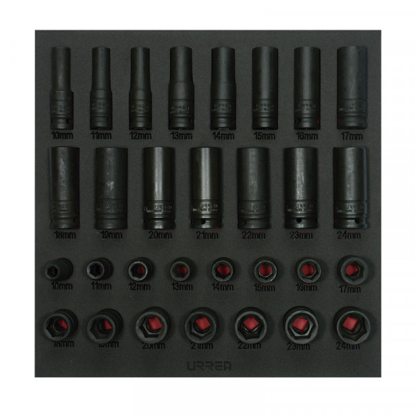 CH219 URREA Juego de 30 dados de impacto cortos y largos métricos cuadro 1/2" Urrea | DIHERESA