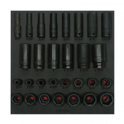 CH218 URREA Juego de 29 dados de impacto cortos y largos en pulgadas cuadro 1/2" Urrea | DIHERESA