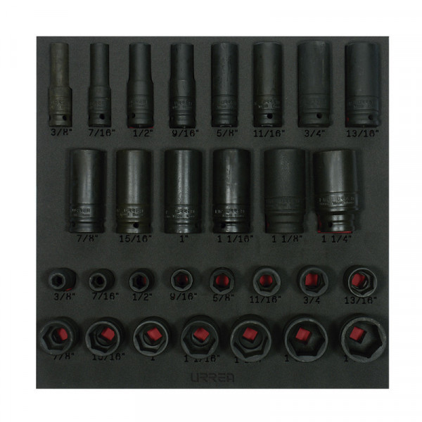 CH218 URREA Juego de 29 dados de impacto cortos y largos en pulgadas cuadro 1/2" Urrea | DIHERESA